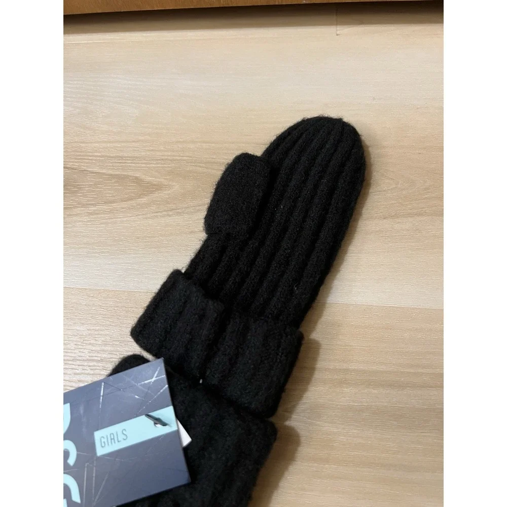 NWT DSG Girl's OS Core Rib‎ Mittens Black Winter Snow Soft New Youth Size